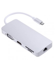 Адаптер (переходник) USB-C to LAN, 2*USB 3.0, USB-C out, VGA, HDMI, cardreaders*2